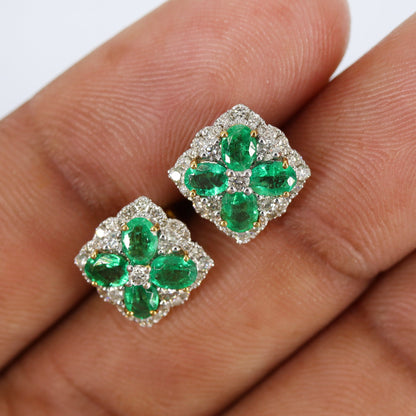 Oval Shape Emerald Stone Earring 18K Gold