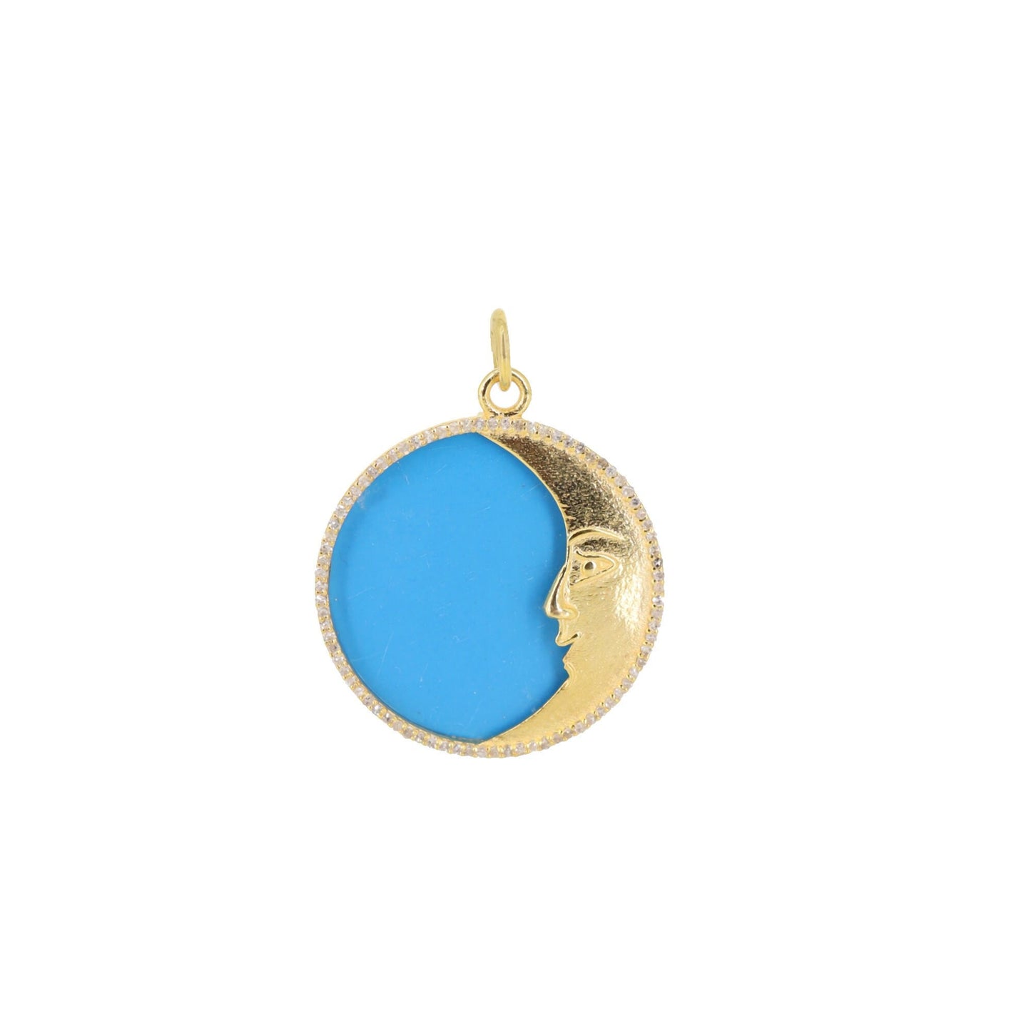 Half Moon Round Charm Turquoise Charm Pendant 14K Gold