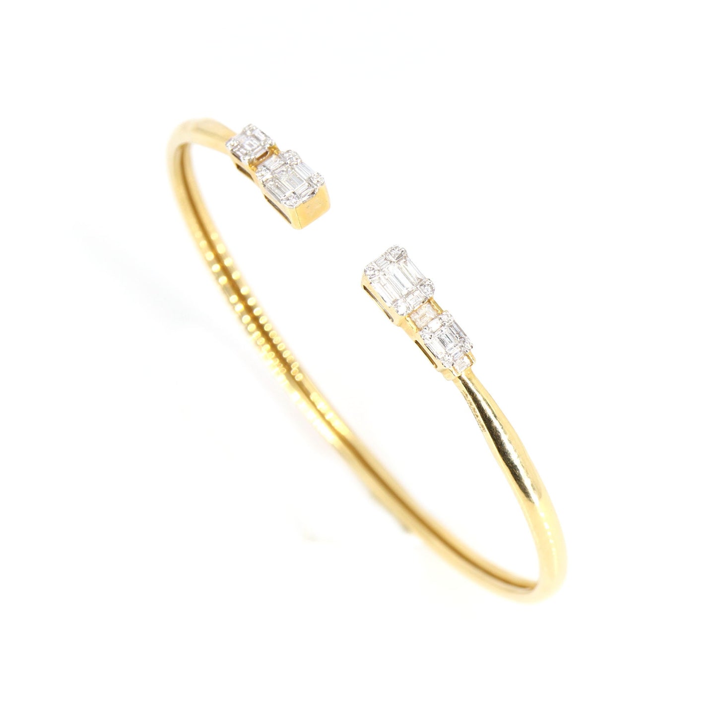 Yellow Open Cuff Illusion Bezel Stackable Bangle Cuff Bracelet 18K Gold