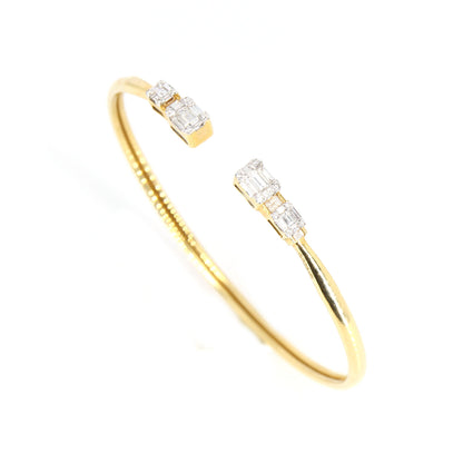 Yellow Open Cuff Illusion Bezel Stackable Bangle Cuff Bracelet 18K Gold