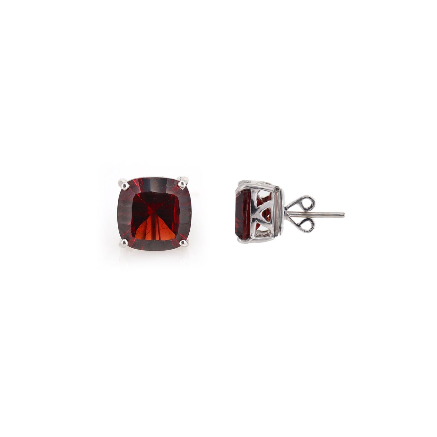 White Garnet Studs: Square Cushion January 18K Gold