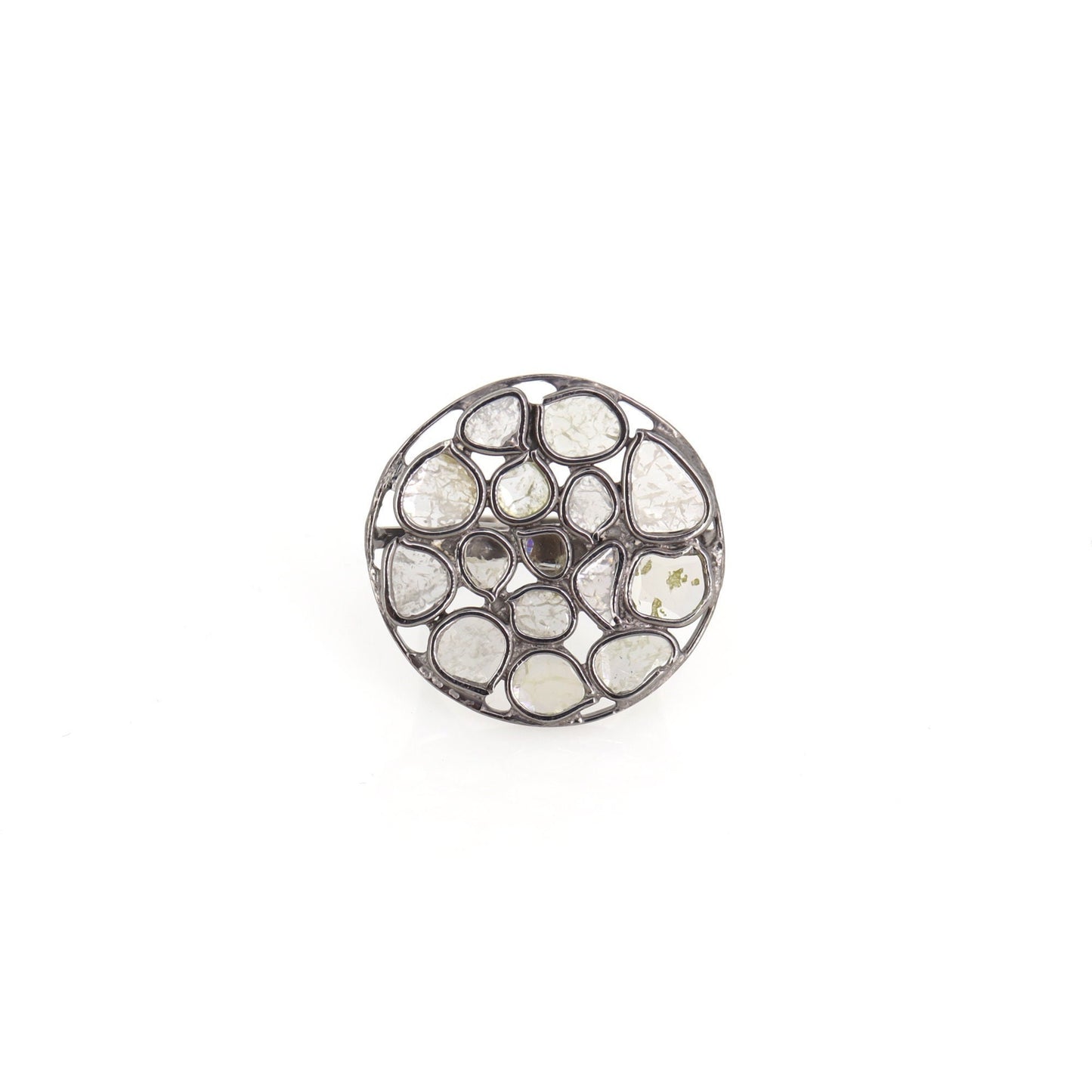 Rose Cut Polki Pave Jewelry Ring Silver