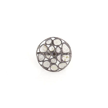 Rose Cut Polki Pave Jewelry Ring Silver