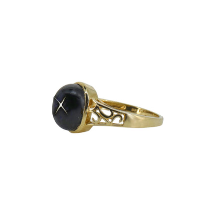 Exquisite Vintage New Yellow Filigree Black Star Ring 14K Gold