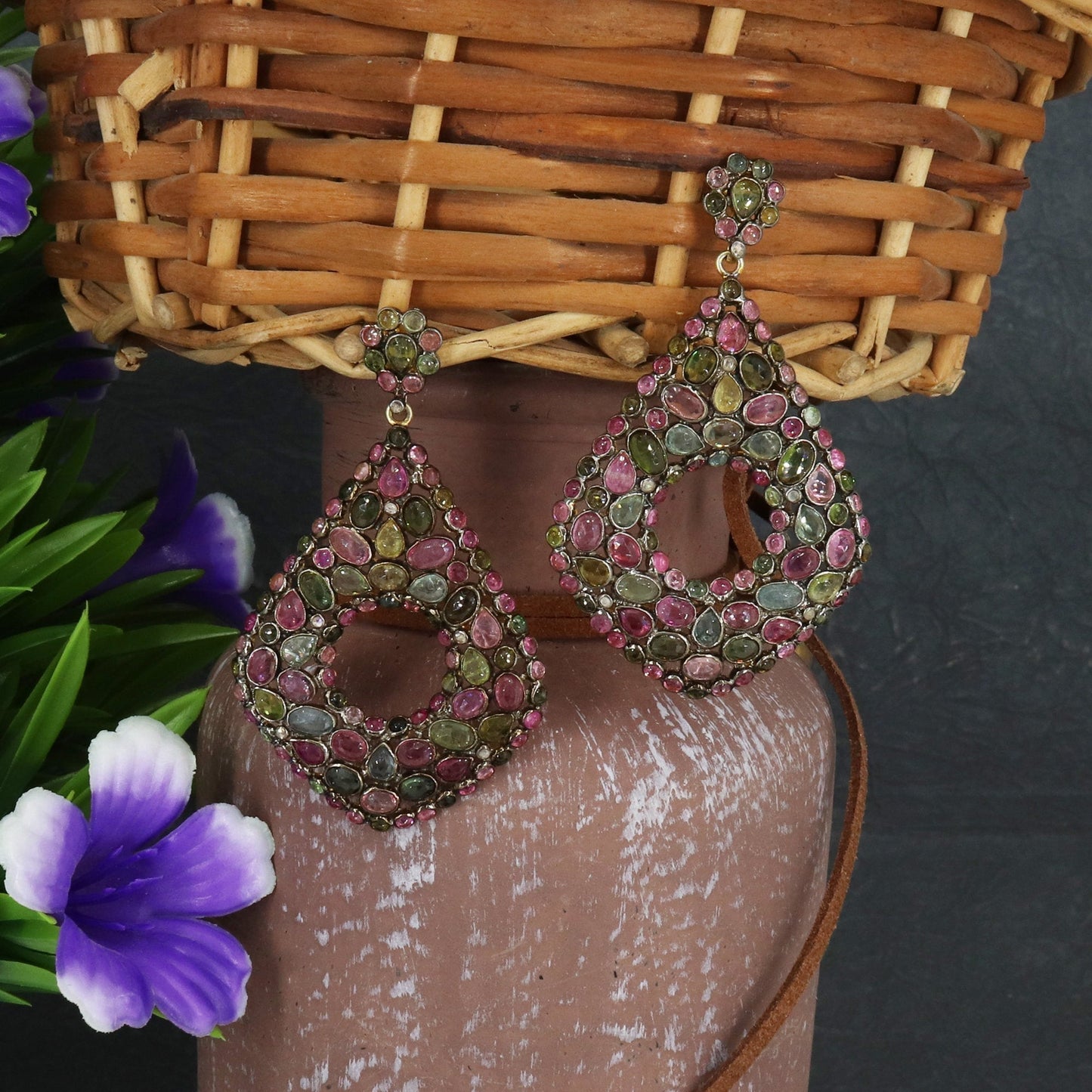 Multi Color Tourmaline Earring