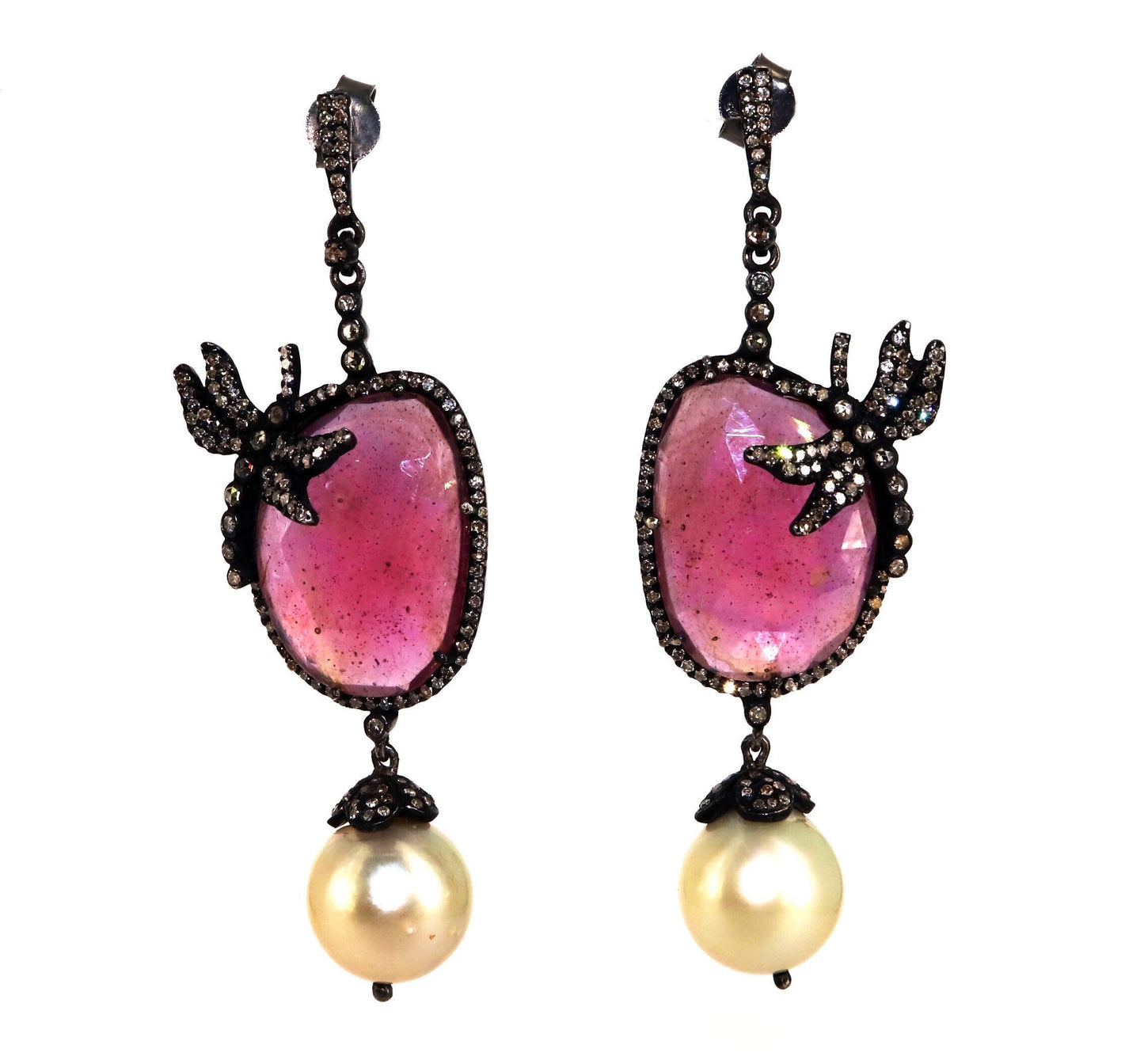 Pink Sapphire Stone Design Pave Genuine Rosecut Earring