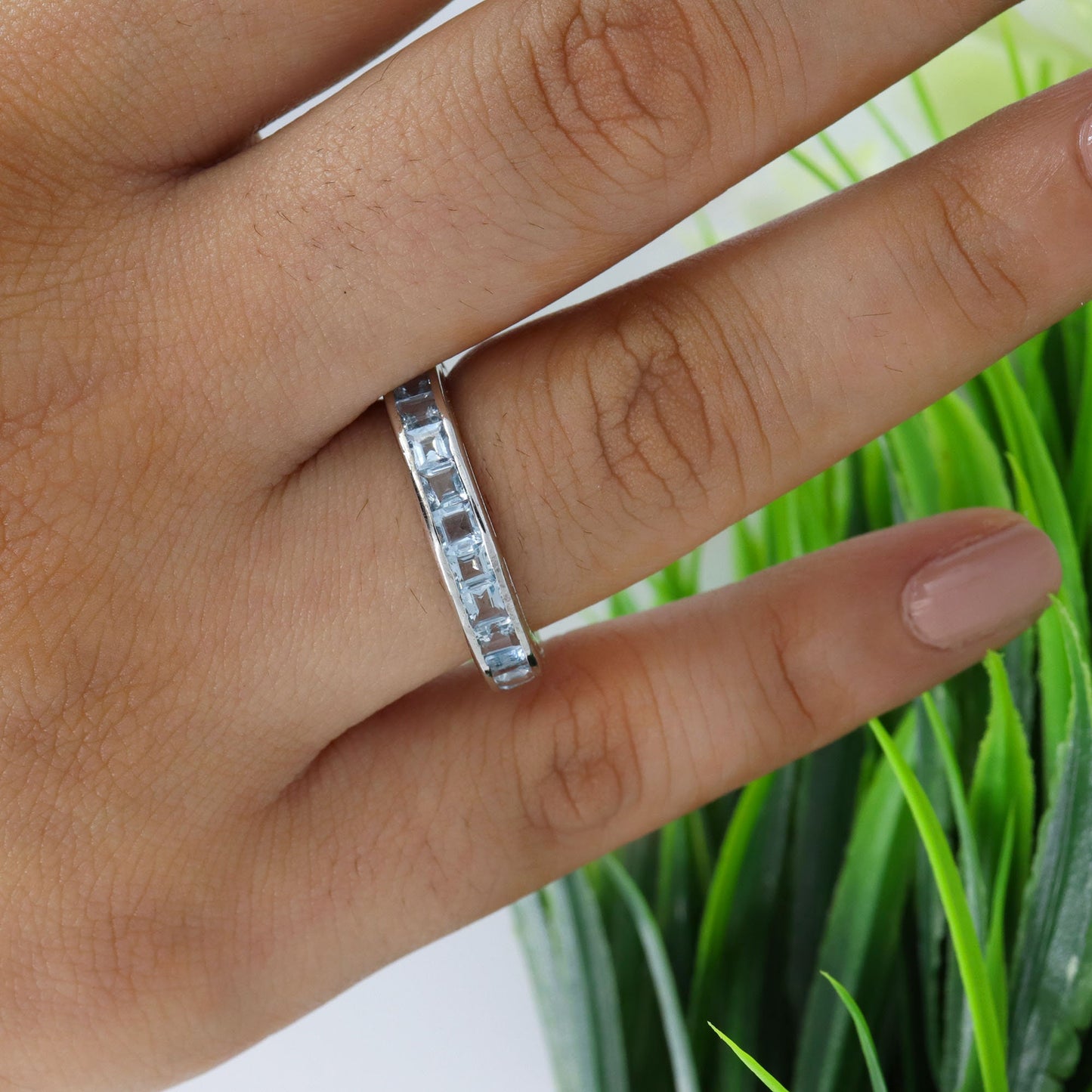 Full Eternity Band Blue Topaz Ring Silver