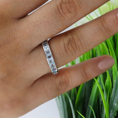 Full Eternity Band Blue Topaz Ring Silver