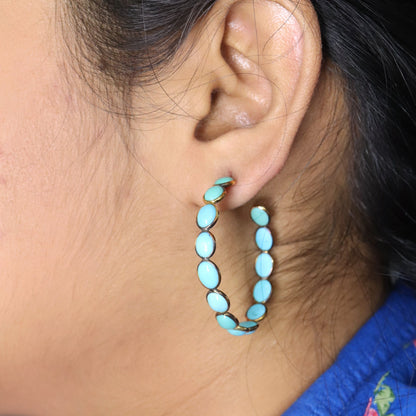 Large 18Kt Hoops Turquoise Hoop Earring Gold