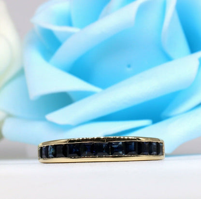 Yellow Blue Sapphire Eternity Band Ring 14K Gold