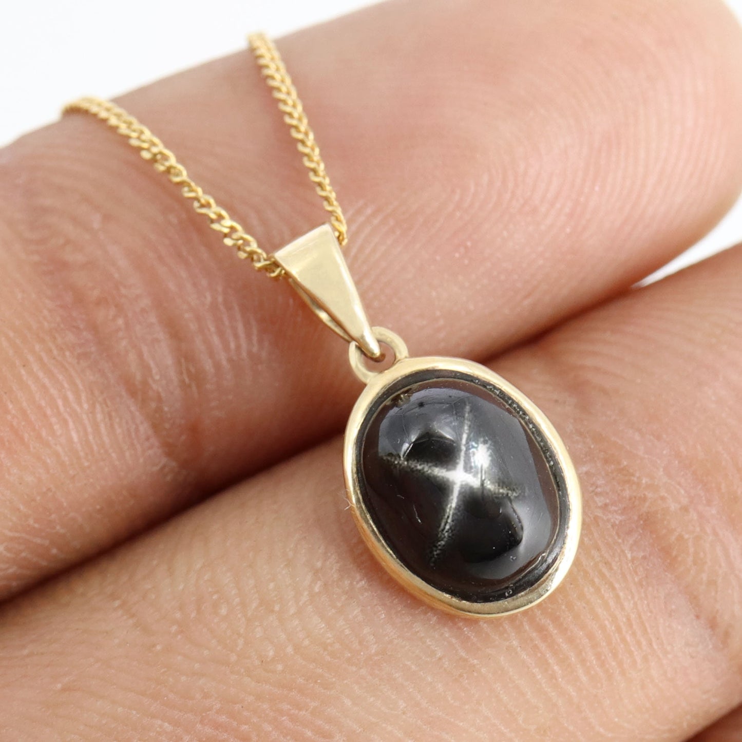 Black Star Gemstone Pendant 14K Gold