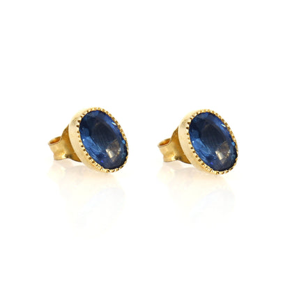 Blue Sapphire Studs 9K Yellow Oval Cut Sapphire Earring Gold