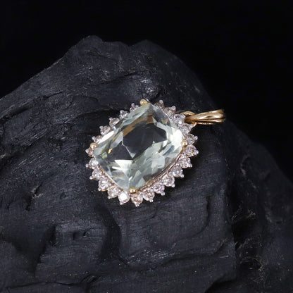 Green Amethyst Pendant 14K Gold