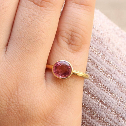 Pink Tourmaline Stacking Ring 18K Gold