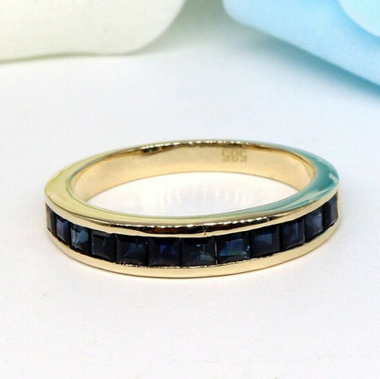 Yellow Blue Sapphire Eternity Band Ring 14K Gold