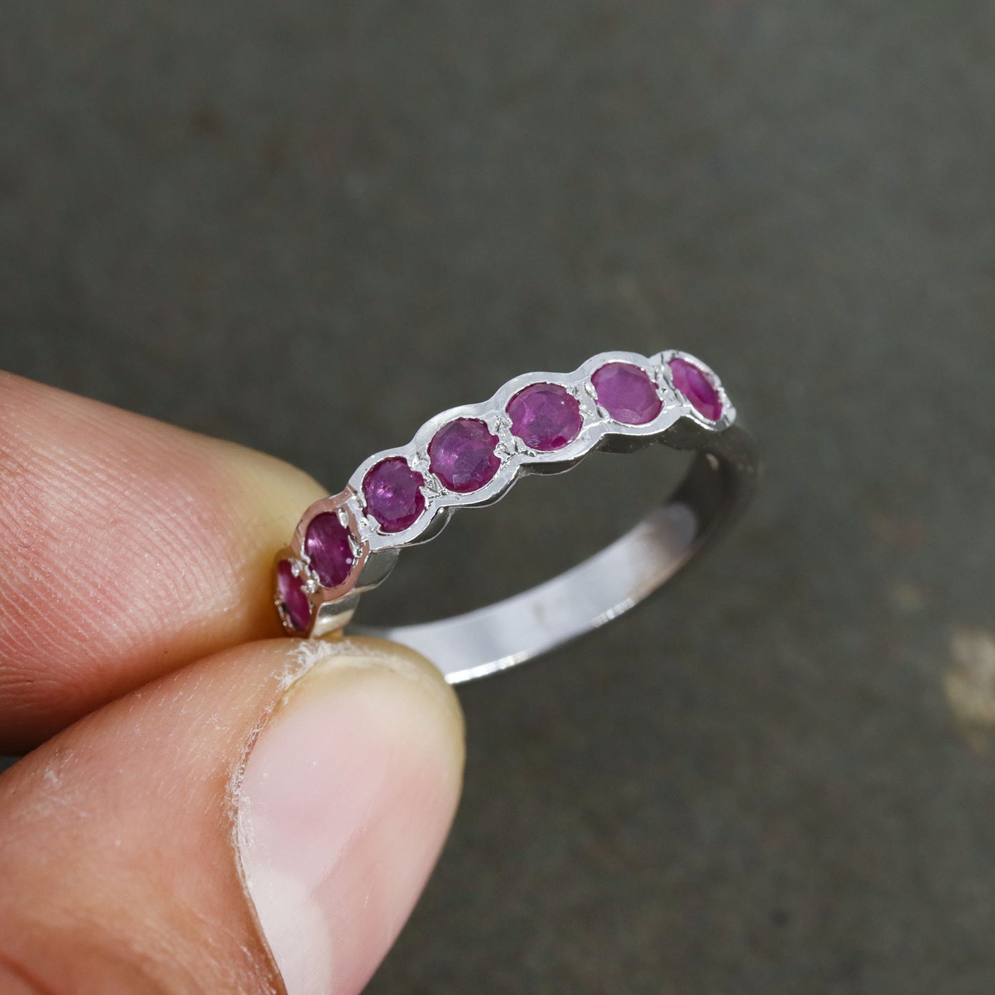 Half Eternity Band Ruby Ring Silver