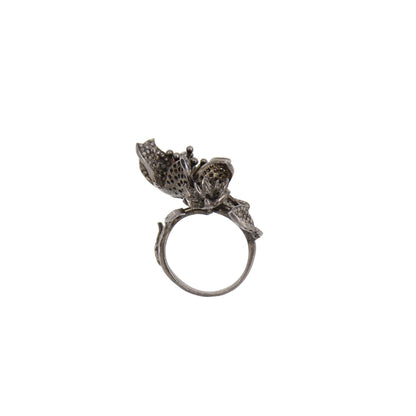 Leaf Design Big Statement Pave Ring Silver
