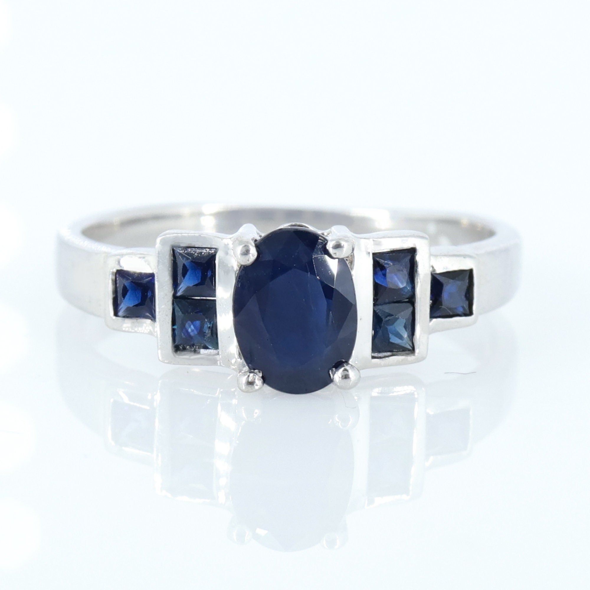 Oval & Square Cut Blue Sapphire 925 Sterling Dainty Ring Silver