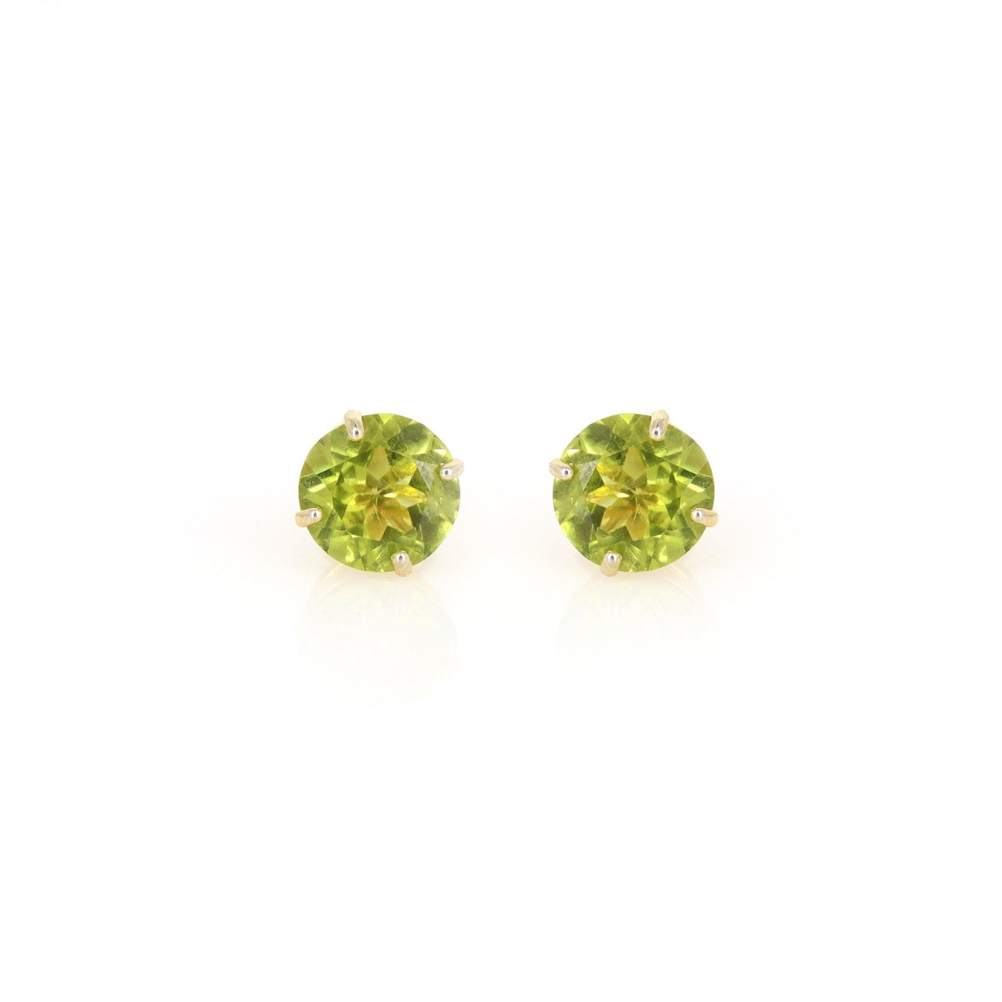 8Mm Tiny Round Cut Green Peridot Gemstone Studs Yellow Peridot Earring 14K Gold