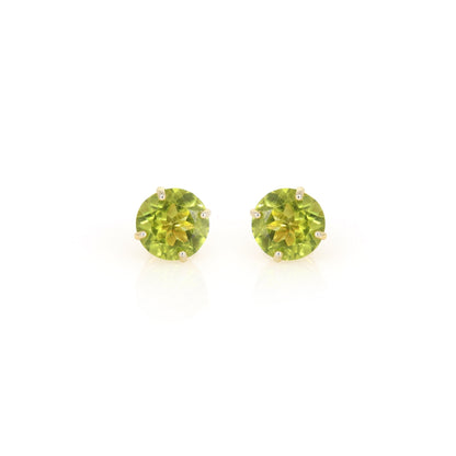 8Mm Tiny Round Cut Green Peridot Gemstone Studs Yellow Peridot Earring 14K Gold