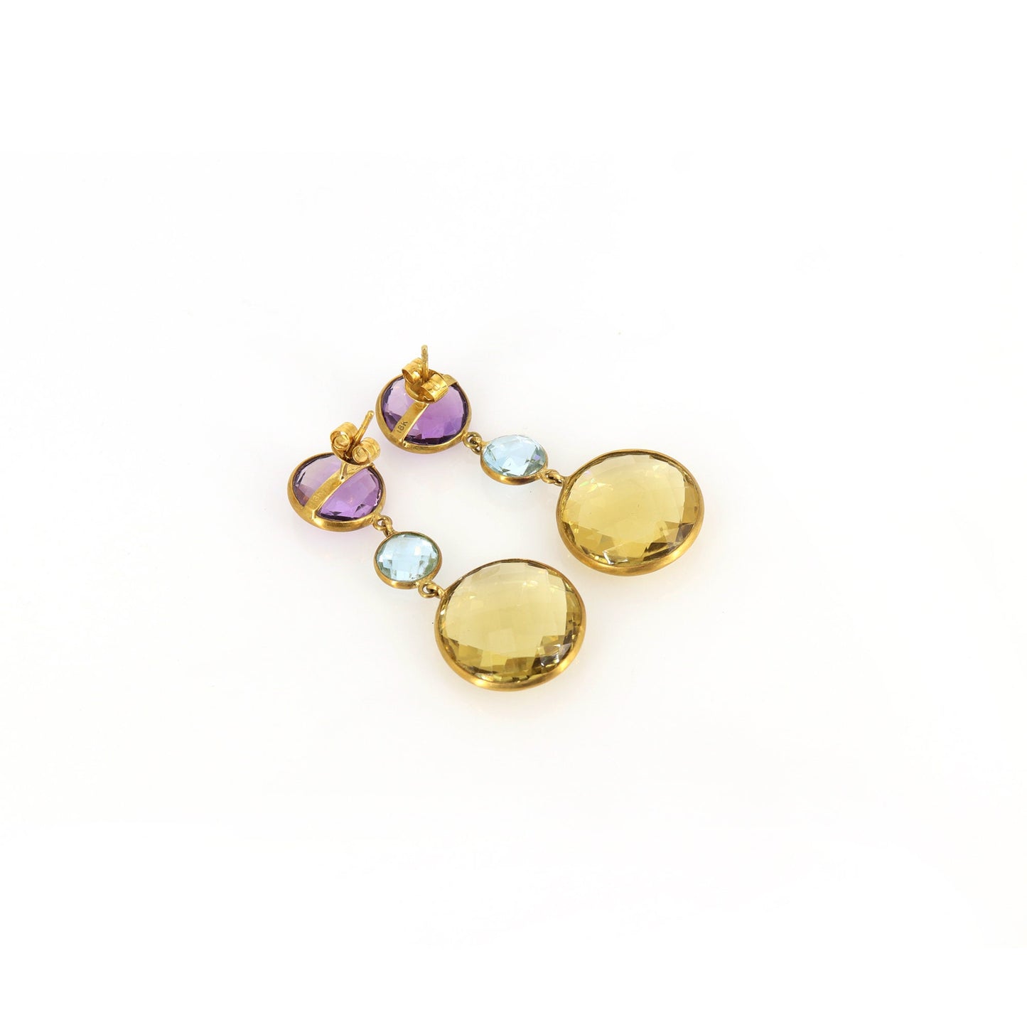 Amethyst Blue Topaz Beer Quartz Earring 18K Gold