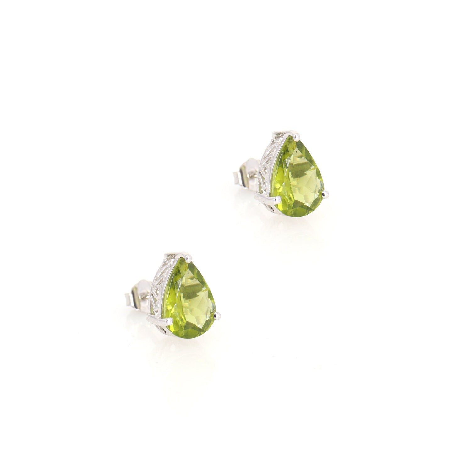 Pear Cut Peridot Studs Genuine 3.35 Peridot Earring 14K Gold