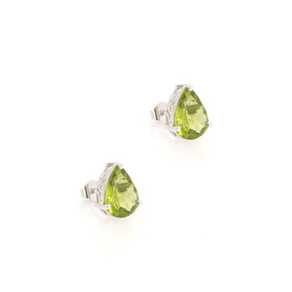 Pear Cut Peridot Studs Genuine 3.35 Peridot Earring 14K Gold