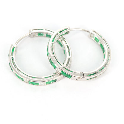 Green Emerald Hoop Earring 18K Gold