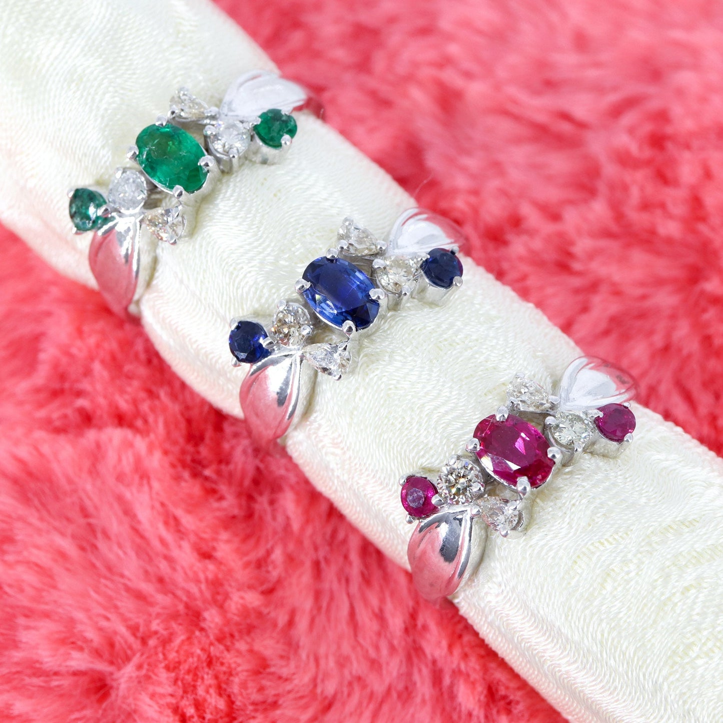 Ruby Emerald Sapphire Ring Silver