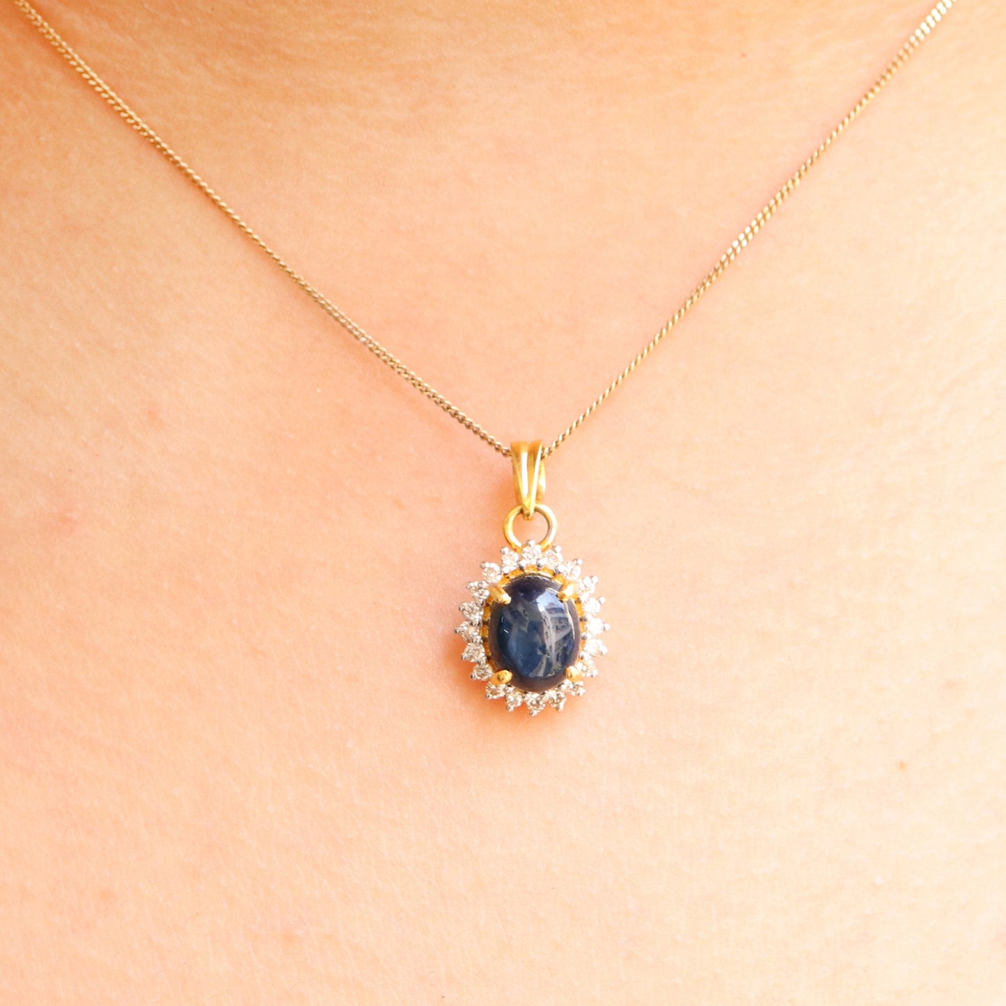 Blue Star Sapphire Jewelry Women Star Sapphire & Pendant 14K Gold