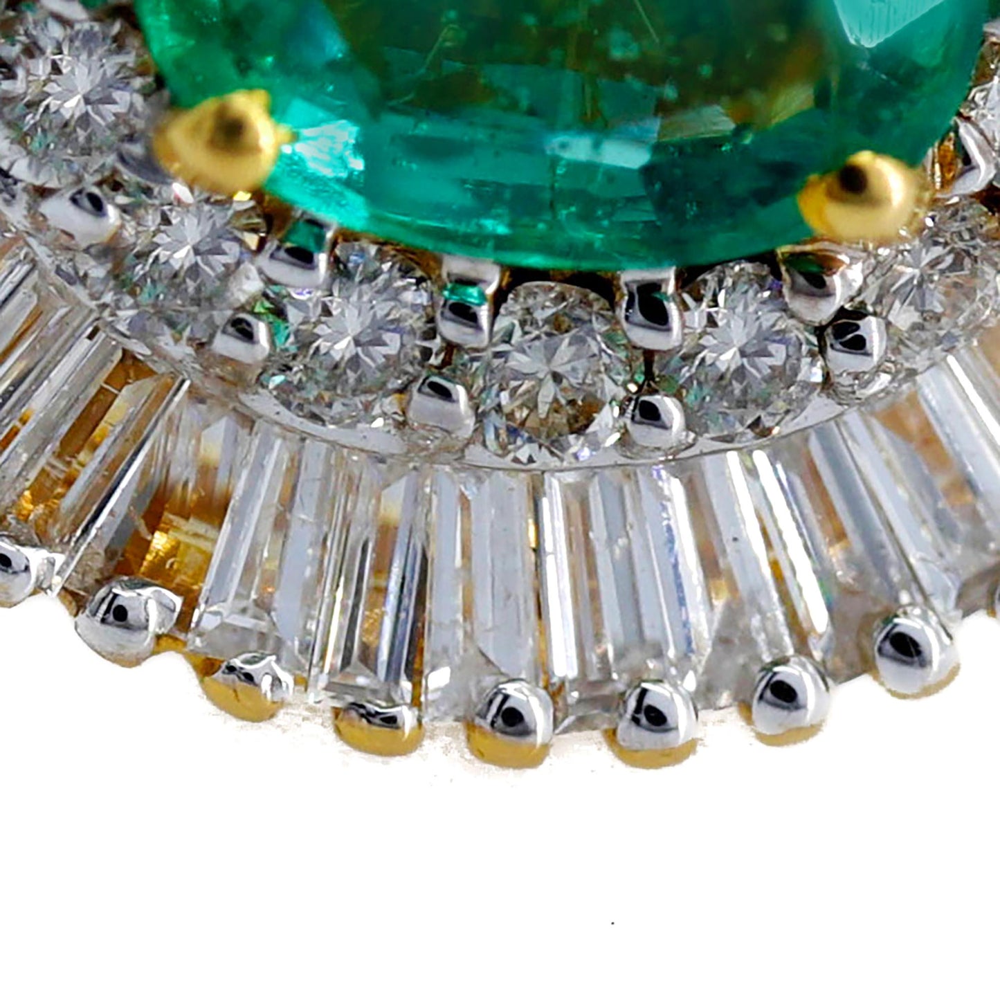 Yellow Studs Oval Cut Emerald & Tapered Baguette Cut Elegant Earring 18K Gold