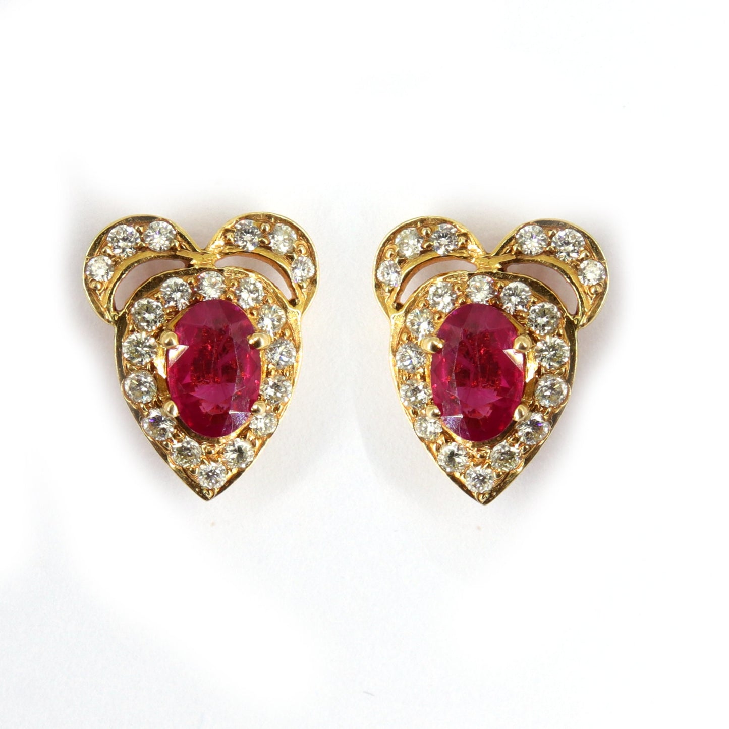 Heart Shape Studs/ Ruby Oval 1.20 Stud Earring 18K Gold