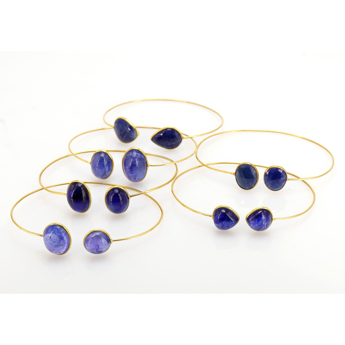 Open Cuff Bangle Flexible Bangle Yellow Bangle Tanzanite/Fine Jewelry/Anniversary / Oval Round Shape 14K Gold