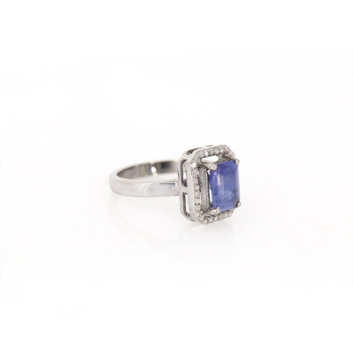 Blue Sapphire Pave Ring Silver