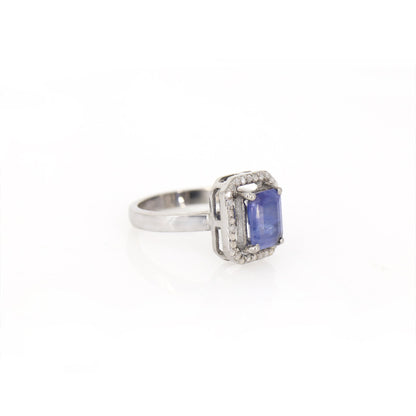 Blue Sapphire Pave Ring Silver
