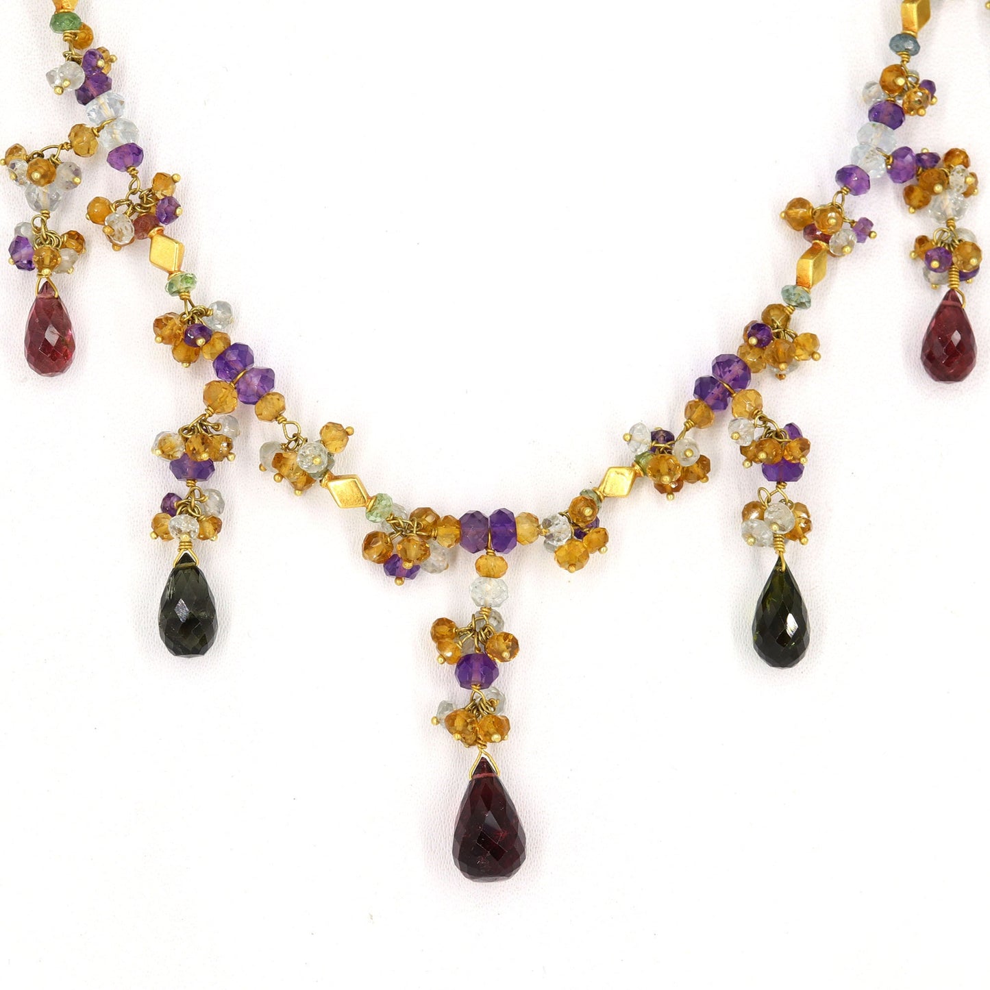Yellow Antique Multi Gemstone Necklace 18K Gold