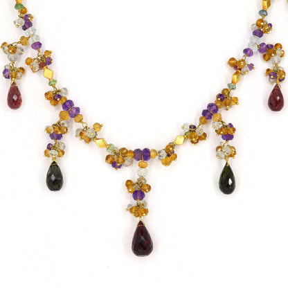 Yellow Antique Multi Gemstone Necklace 18K Gold