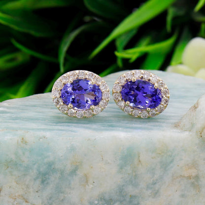 Beautiful Halo & Tanzanite Earring 14K Gold