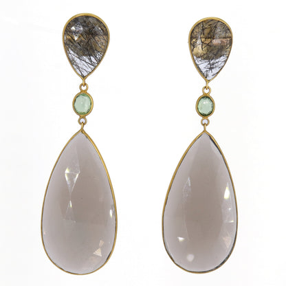 Black Rutilated Quartz Earring 18K Gold