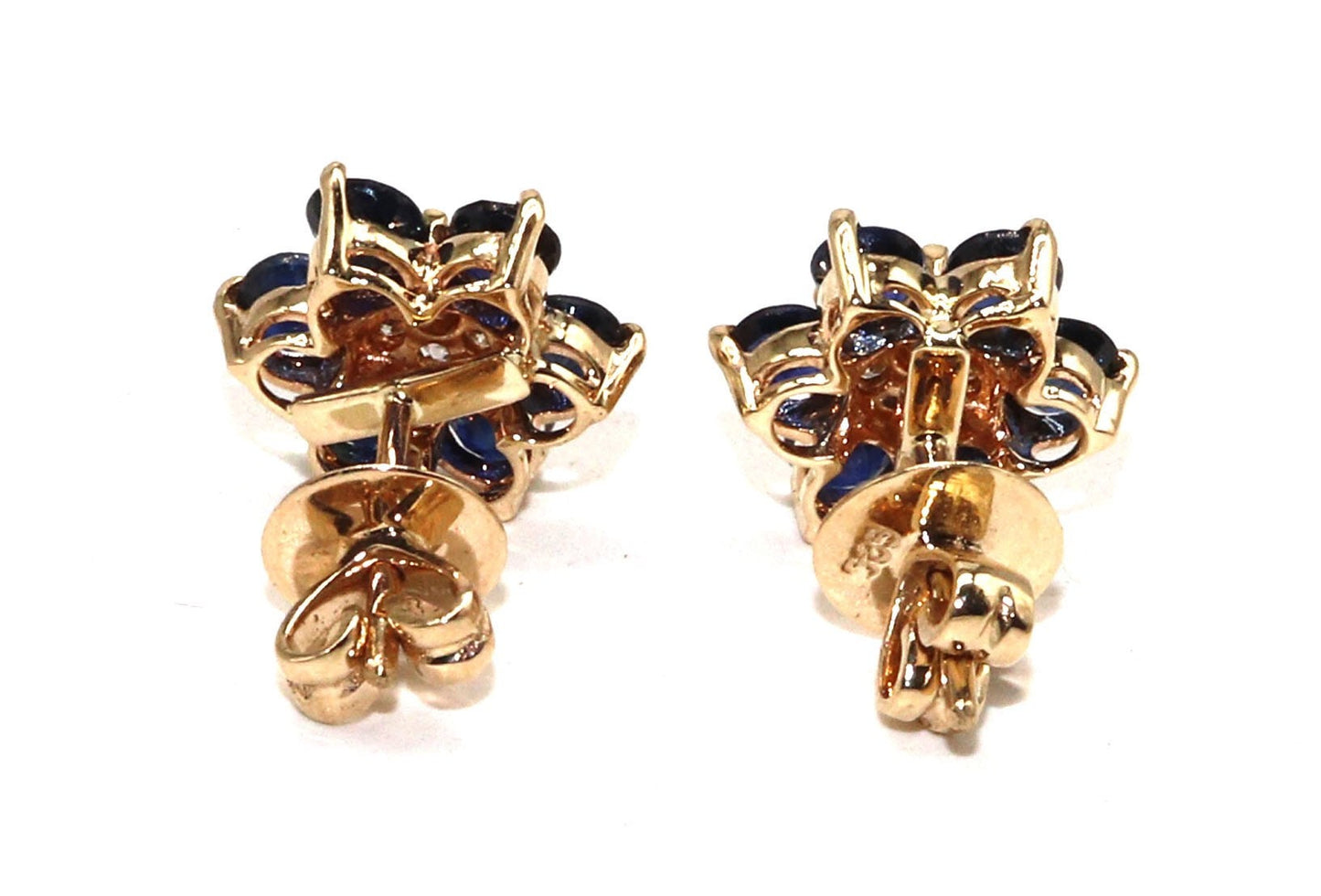 Genuine Blue Sapphire Stud Earring 14K Gold