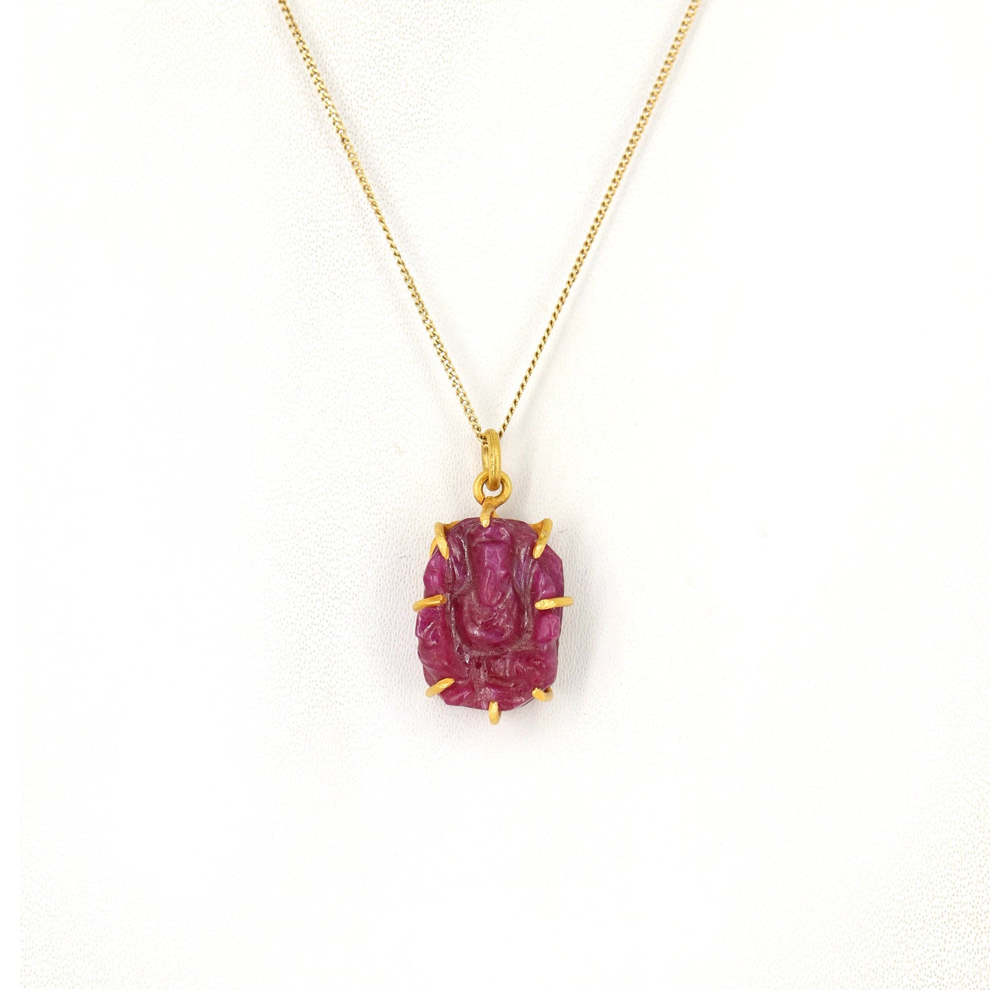 Ganesha Ruby Hand Carvings Gemstone Pendant 14K Gold