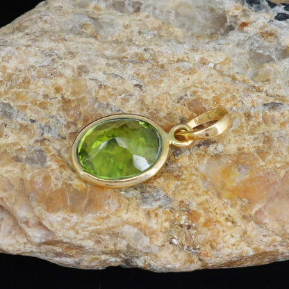 Yellow Peridot Oval Pendant 14K Gold
