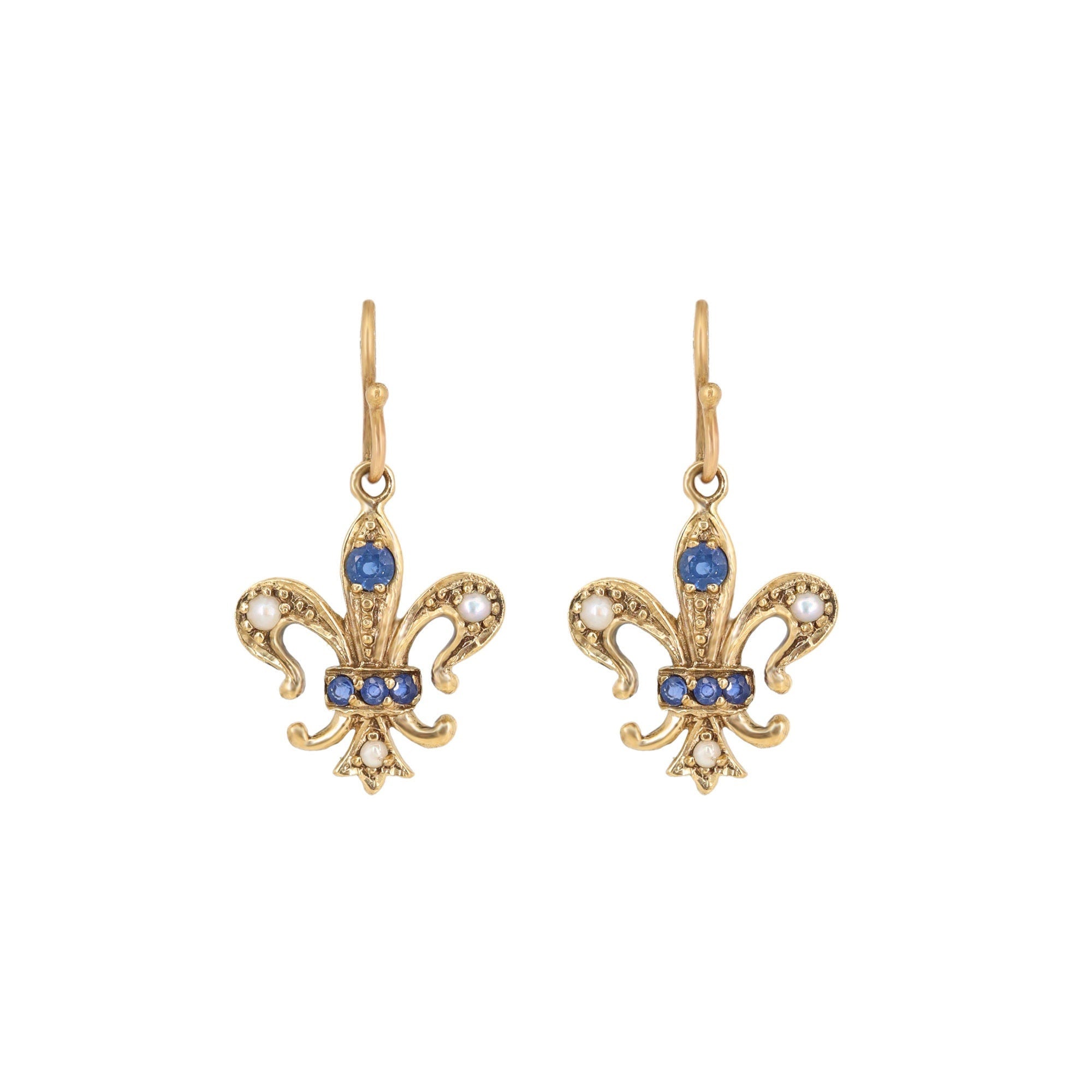 Tiny Pearl Blue Sapphire Earring Gold