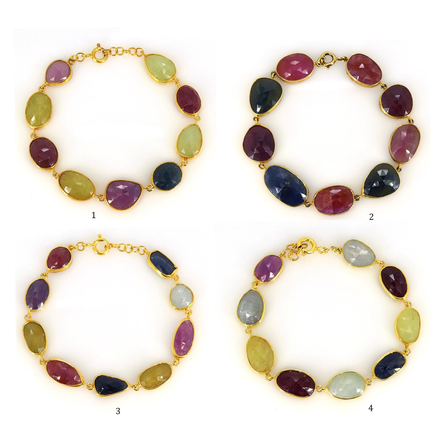 Multi Color Sapphire Gemstone Bracelet Gold