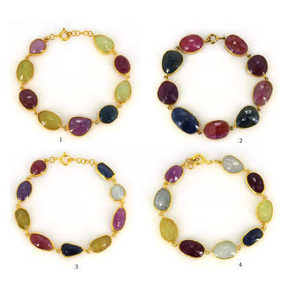Multi Color Sapphire Gemstone Bracelet Gold