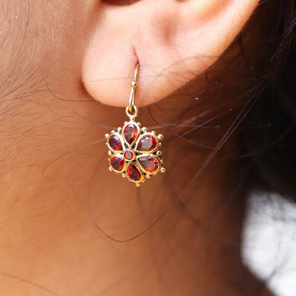 Pear Cut Garnet Earring Gold