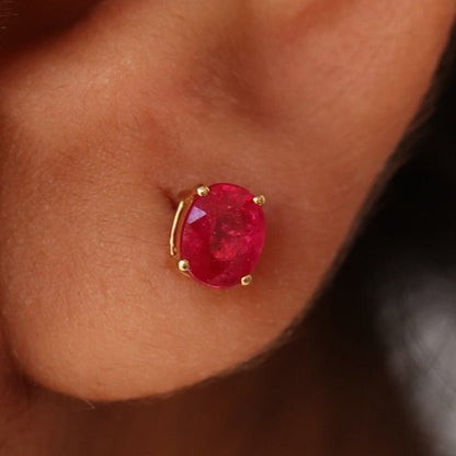 1.26 Ruby Studs Yellow/White Dainty Ruby Studs 6X5Mm Genuine Ruby Tiny Ruby Push Back Studs 18K Gold