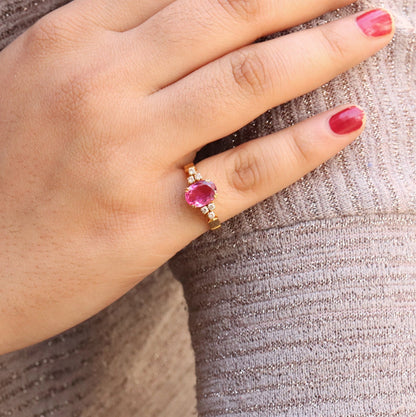 Yellow Pink Tourmaline Ring 18K Gold