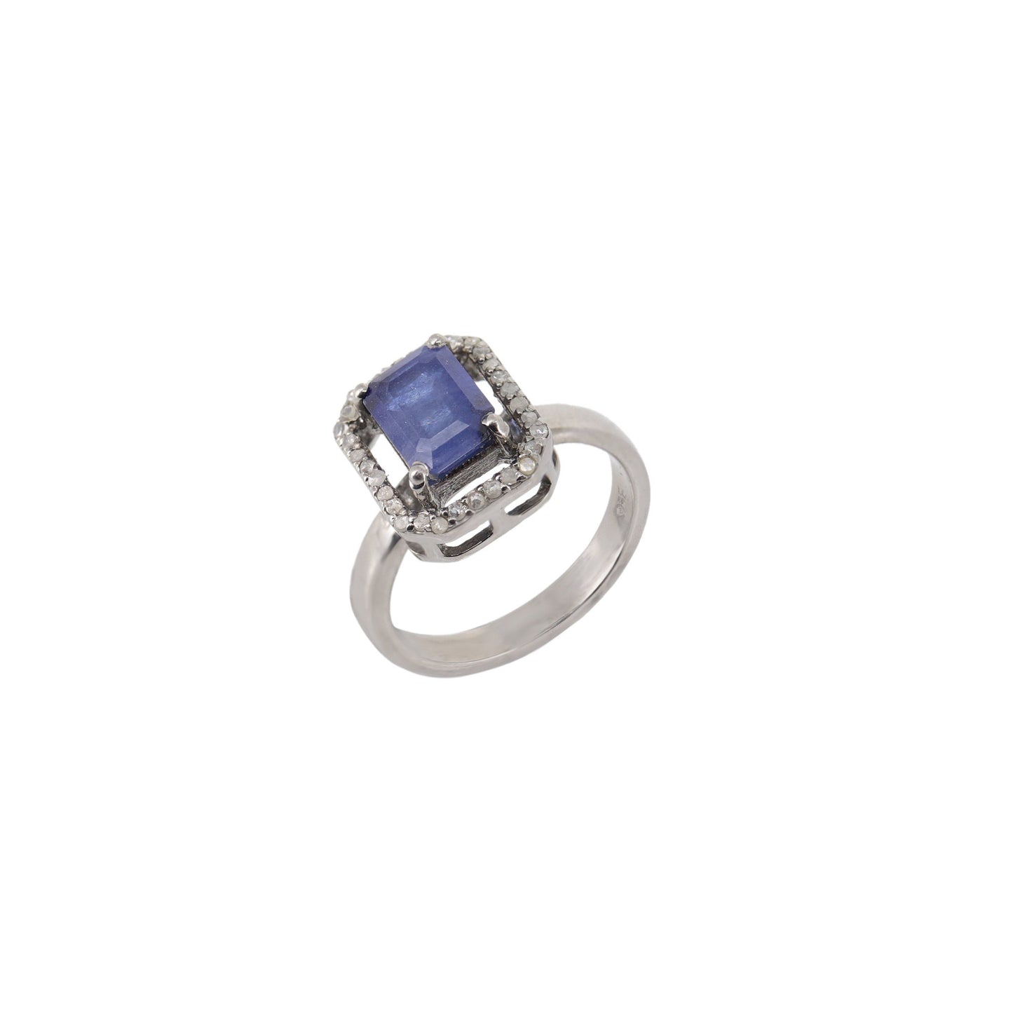 Blue Sapphire Pave Ring Silver