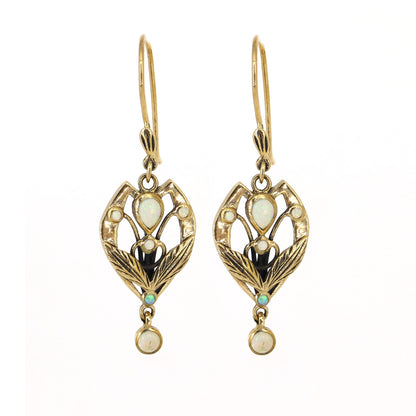 9Ct 9K Yellow Ethiopian Opal Antique Earring Gold